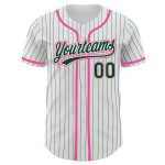 Personalized Green-Pink Authentic Baseball Jersey with Custom Name & Number - White Green Pinstripe Design Personalized White