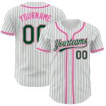 Personalized Green-Pink Authentic Baseball Jersey with Custom Name & Number - White Green Pinstripe Design Personalized White