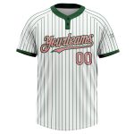 Custom Name & Number Unisex Softball Jersey - Pink Two-Button, White Green Pinstripe, Medium Size Personalized White Green