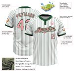 Custom Name & Number Unisex Softball Jersey - Pink Two-Button, White Green Pinstripe, Medium Size Personalized White Green