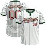 Custom Name & Number Unisex Softball Jersey - Pink Two-Button, White Green Pinstripe, Medium Size Personalized White Green