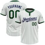 Custom Name and Number Unisex Softball Jersey in White Green Pinstripe Navy, Two-Button Design Personalized White Green Pinstripe