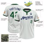 Custom Name and Number Unisex Softball Jersey in White Green Pinstripe Navy, Two-Button Design Personalized White Green Pinstripe