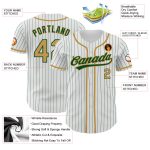 Custom Team Baseball Jersey with Personalized Name and Number - White Green Pinstripe Old Gold Authentic Personalized White
