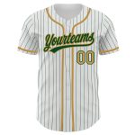 Custom Team Baseball Jersey with Personalized Name and Number - White Green Pinstripe Old Gold Authentic Personalized White