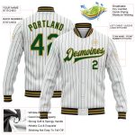 Custom Bomber Jacket Personalized with Name Number Old Gold Black White Green Pinstripe Varsity Full-Snap Letterman Personalized