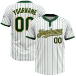 Custom Name and Number Softball Jersey - Personalized Unisex Two-Button White Green Pinstripe Old Gold Design Personalized