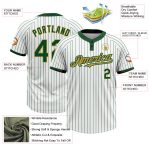Custom Name and Number Softball Jersey - Personalized Unisex Two-Button White Green Pinstripe Old Gold Design Personalized