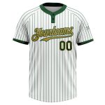 Custom Name and Number Softball Jersey - Personalized Unisex Two-Button White Green Pinstripe Old Gold Design Personalized