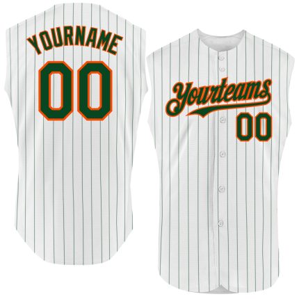Custom Name Number Personalized Baseball Jersey - White Green Pinstripe Orange Sleeveless Authentic Personalized White Green
