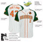 Custom Name and Number Baseball Jersey in White Green Pinstripe with Orange-Green Authentic Raglan Sleeves Personalized White