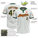 Custom Unisex Softball Jersey with Personalized Name & Number, Two-Button Design in White Green Pinstripe & Orange Personalized