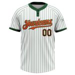 Custom Unisex Softball Jersey with Personalized Name & Number, Two-Button Design in White Green Pinstripe & Orange Personalized