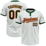 Custom Unisex Softball Jersey with Personalized Name & Number, Two-Button Design in White Green Pinstripe & Orange Personalized