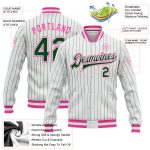 Custom Name Number Varsity Jacket White Green Pinstripe Pink Bomber Full-Snap Letterman for Teams Personalized White Green