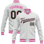 Custom Name Number Varsity Jacket White Green Pinstripe Pink Bomber Full-Snap Letterman for Teams Personalized White Green