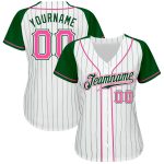 Personalized Authentic Baseball Jersey with Custom Name & Number - White Green Pinstripe Raglan Sleeves for Team Support