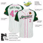 Personalized Authentic Baseball Jersey with Custom Name & Number - White Green Pinstripe Raglan Sleeves for Team Support