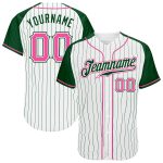 Personalized Authentic Baseball Jersey with Custom Name & Number - White Green Pinstripe Raglan Sleeves for Team Support