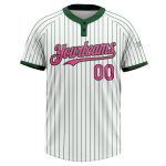 Custom Name and Number Unisex Softball Jersey - Personalized White Green Pinstripe Two-Button Design Personalized White Green