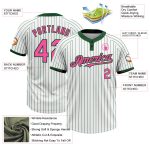 Custom Name and Number Unisex Softball Jersey - Personalized White Green Pinstripe Two-Button Design Personalized White Green