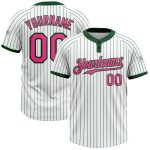 Custom Name and Number Unisex Softball Jersey - Personalized White Green Pinstripe Two-Button Design Personalized White Green