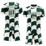 Custom Name and Number Soccer Jersey - Personalized White Green Plaid Sublimation Uniform Personalized White Green Plaid