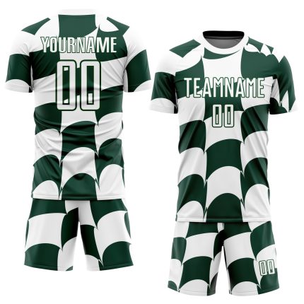 Custom Name and Number Soccer Jersey - Personalized White Green Plaid Sublimation Uniform Personalized White Green Plaid