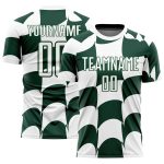 Custom Name and Number Soccer Jersey - Personalized White Green Plaid Sublimation Uniform Personalized White Green Plaid