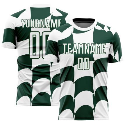 Custom Name and Number Soccer Jersey - Personalized White Green Plaid Sublimation Uniform Personalized White Green Plaid