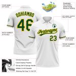 Custom Performance Vapor Golf Polo Shirt - Personalized White Green-Yellow with Team Name and Number Personalized White Green-Yellow