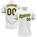 Custom Performance Vapor Golf Polo Shirt - Personalized White Green-Yellow with Team Name and Number Personalized White Green-Yellow