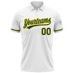 Custom Performance Vapor Golf Polo Shirt - Personalized White Green-Yellow with Team Name and Number Personalized White Green-Yellow