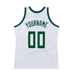 Custom Name and Number Authentic Basketball Jersey in White Hunter Green-Cream - Personalized Throwback Style Personalized
