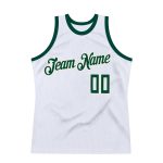 Custom Name and Number Authentic Basketball Jersey in White Hunter Green-Cream - Personalized Throwback Style Personalized