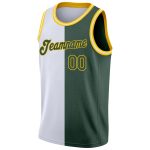 Custom Split Fashion Basketball Jersey - Personalized White Hunter Green Gold - Team Name & Number Personalized White Hunter
