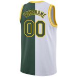 Custom Split Fashion Basketball Jersey - Personalized White Hunter Green Gold - Team Name & Number Personalized White Hunter