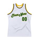 Custom Name and Number Personalized Basketball Jersey - Authentic Throwback in White Hunter Green Gold Personalized White