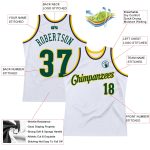 Custom Name and Number Personalized Basketball Jersey - Authentic Throwback in White Hunter Green Gold Personalized White