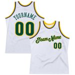 Custom Name and Number Personalized Basketball Jersey - Authentic Throwback in White Hunter Green Gold Personalized White