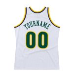 Custom Name and Number Personalized Basketball Jersey - Authentic Throwback in White Hunter Green Gold Personalized White