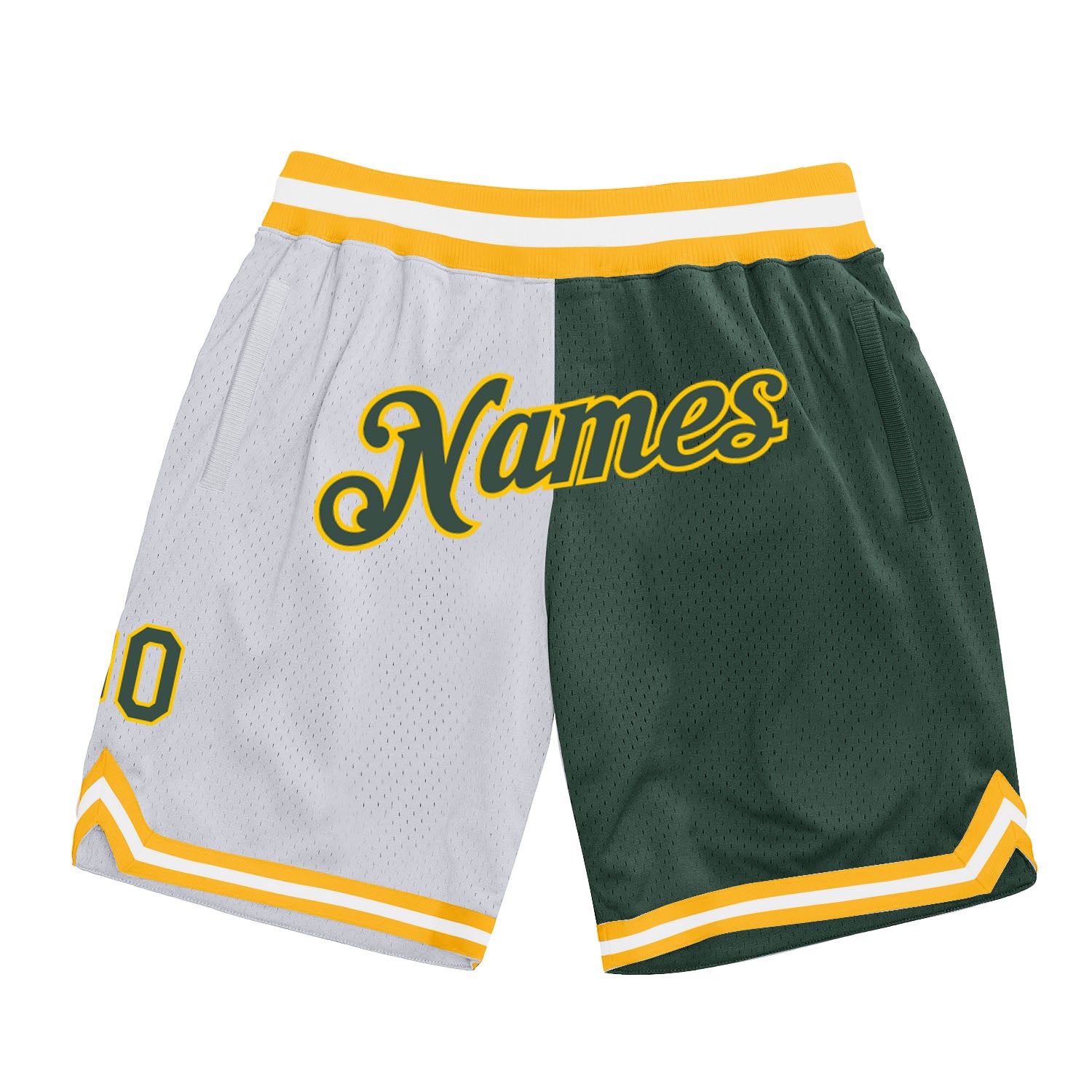 Custom Name Number Basketball Shorts Authentic Split Fashion Hunter Green Gold Personalized White Personalized White Hunter