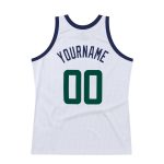 Custom Authentic Basketball Jersey Personalized Team Name & Number - White Hunter Green Navy Personalized White Hunter Green-Navy