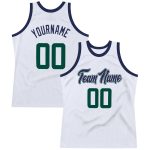 Custom Authentic Basketball Jersey Personalized Team Name & Number - White Hunter Green Navy Personalized White Hunter Green-Navy