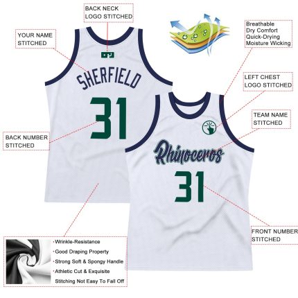 Custom Authentic Basketball Jersey Personalized Team Name & Number - White Hunter Green Navy Personalized White Hunter Green-Navy