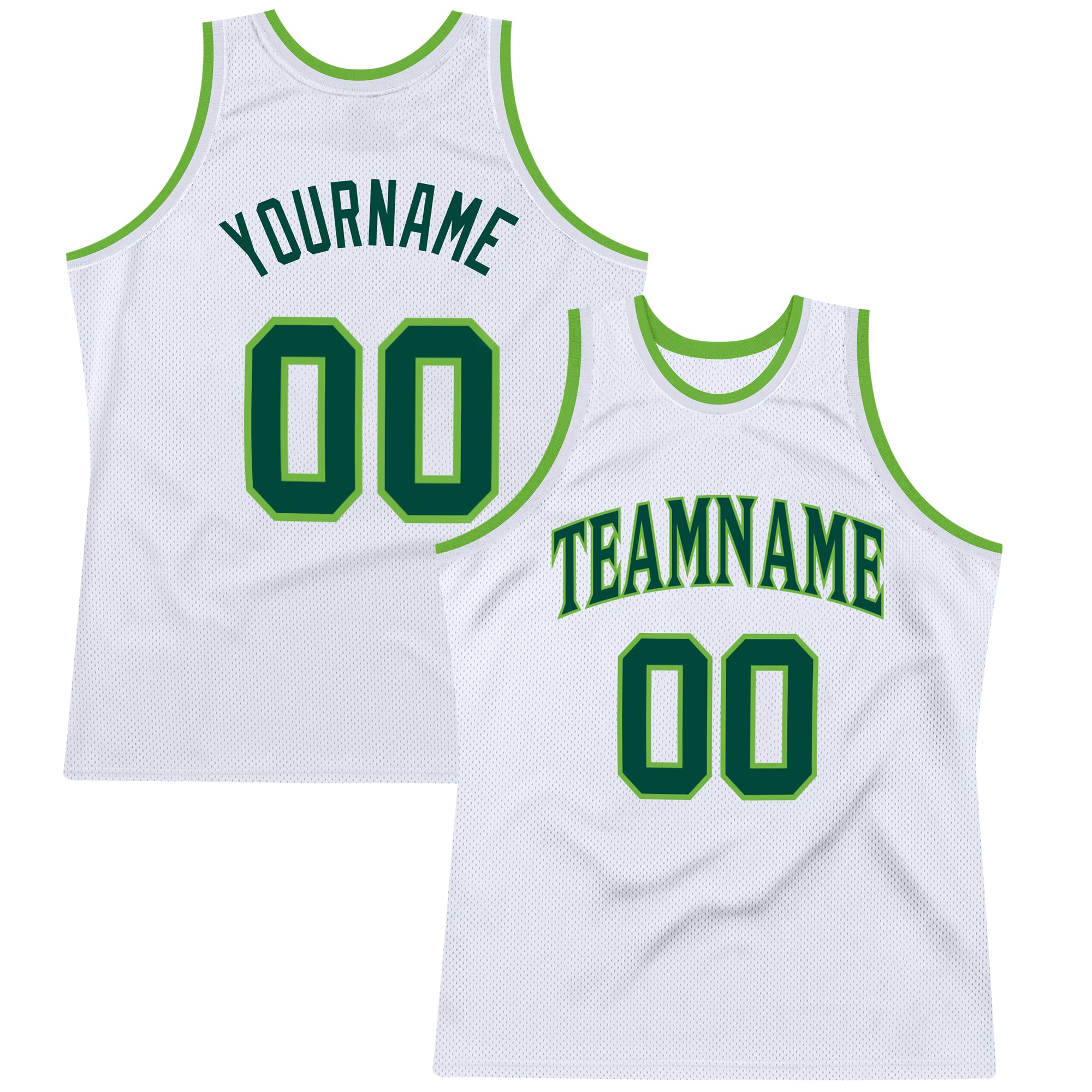 Custom Name and Number Basketball Jersey - Personalized Authentic White Hunter Green-Neon Green Throwback Design Personalized