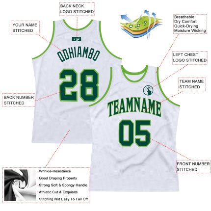 Custom Name and Number Basketball Jersey - Personalized Authentic White Hunter Green-Neon Green Throwback Design Personalized