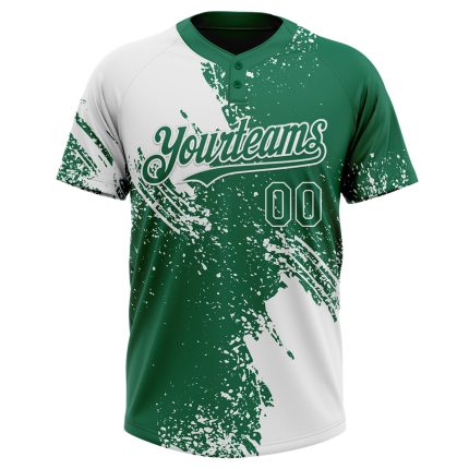 Custom Name and Number Softball Jersey Unisex Two-Button 3D Pattern Abstract Brush Stroke White Kelly Green Personalized