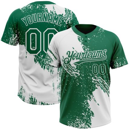 Custom Name and Number Softball Jersey Unisex Two-Button 3D Pattern Abstract Brush Stroke White Kelly Green Personalized