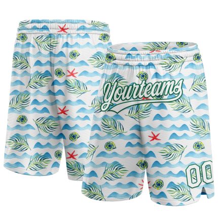 Custom Name Number Authentic Basketball Shorts Beach Holiday 3D Pattern White Kelly Green Personalized White Kelly Green